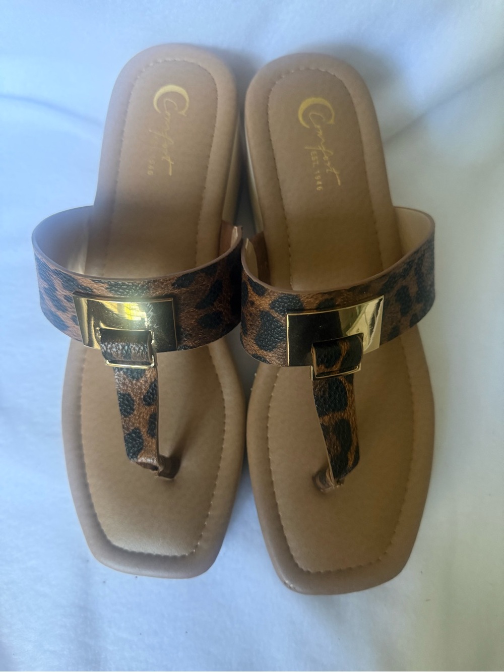 Caparros Leopard Print Thong Sandals with Gold Accent